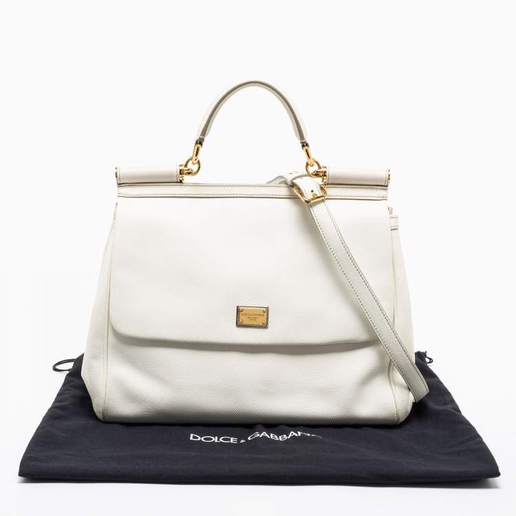 Pre Owned Dolce & Gabbana White Leather Large Miss Sicily Top Handle Bag