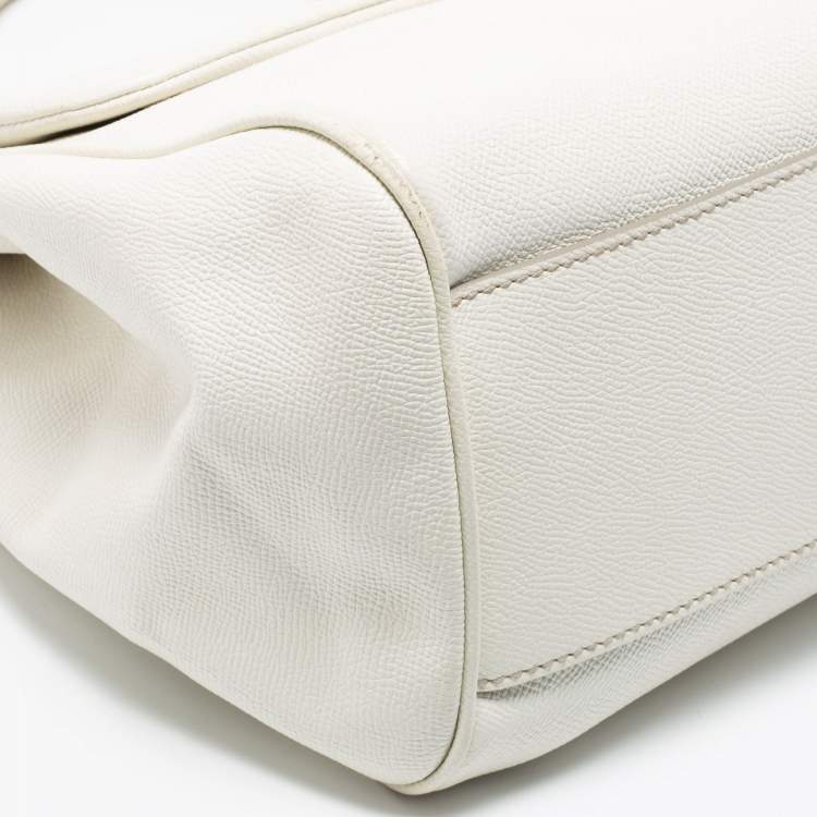 Pre Owned Dolce & Gabbana White Leather Large Miss Sicily Top Handle Bag