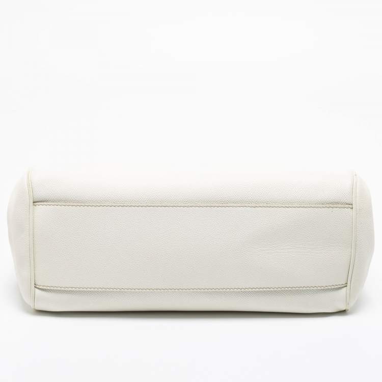 Pre Owned Dolce & Gabbana White Leather Large Miss Sicily Top Handle Bag