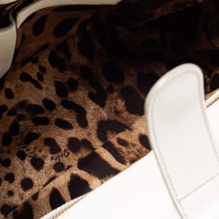 Pre Owned Dolce & Gabbana White Leather Large Miss Sicily Top Handle Bag
