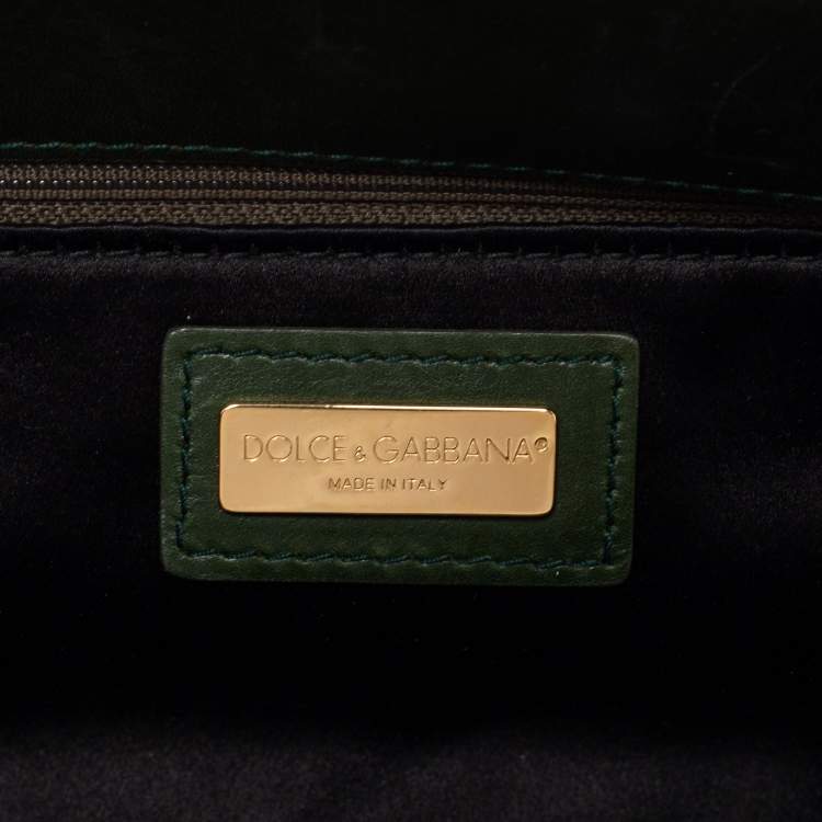 Pre Owned Dolce & Gabbana Black/Green Eel Leather Heritage Miss Sicily Top Handle Bag