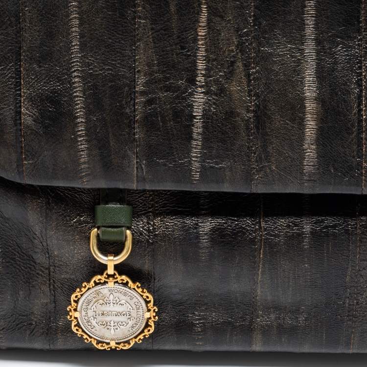Pre Owned Dolce & Gabbana Black/Green Eel Leather Heritage Miss Sicily Top Handle Bag