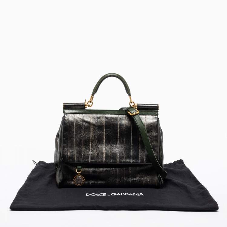 Pre Owned Dolce & Gabbana Black/Green Eel Leather Heritage Miss Sicily Top Handle Bag