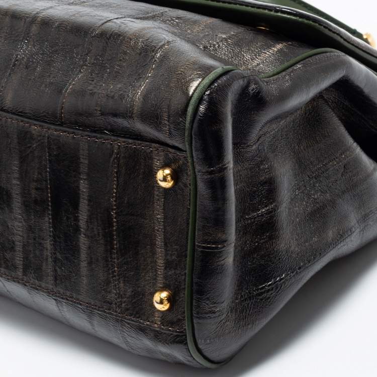 Pre Owned Dolce & Gabbana Black/Green Eel Leather Heritage Miss Sicily Top Handle Bag