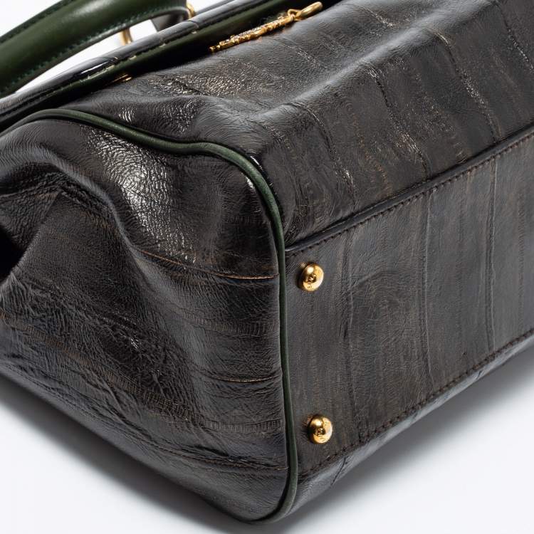 Pre Owned Dolce & Gabbana Black/Green Eel Leather Heritage Miss Sicily Top Handle Bag