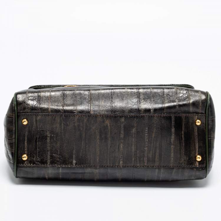 Pre Owned Dolce & Gabbana Black/Green Eel Leather Heritage Miss Sicily Top Handle Bag