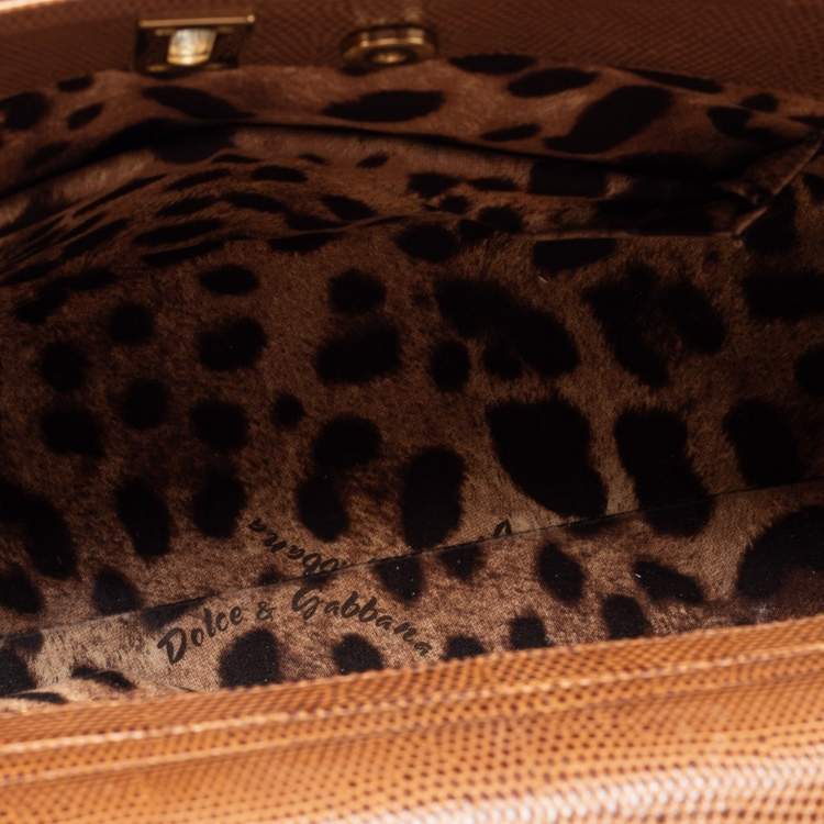 Pre Owned Dolce & Gabbana Brown Lizard Embossed Leather Miss Monica Top Handle Bag