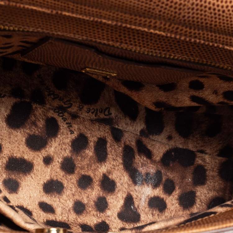 Pre Owned Dolce & Gabbana Brown Lizard Embossed Leather Miss Monica Top Handle Bag