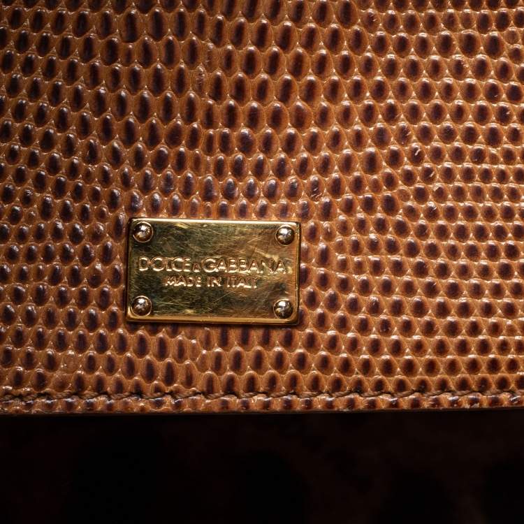 Pre Owned Dolce & Gabbana Brown Lizard Embossed Leather Miss Monica Top Handle Bag