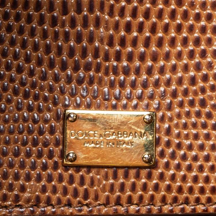 Pre Owned Dolce & Gabbana Brown Lizard Embossed Leather Miss Monica Top Handle Bag