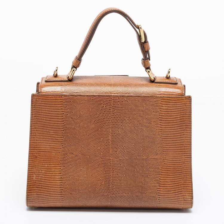 Pre Owned Dolce & Gabbana Brown Lizard Embossed Leather Miss Monica Top Handle Bag