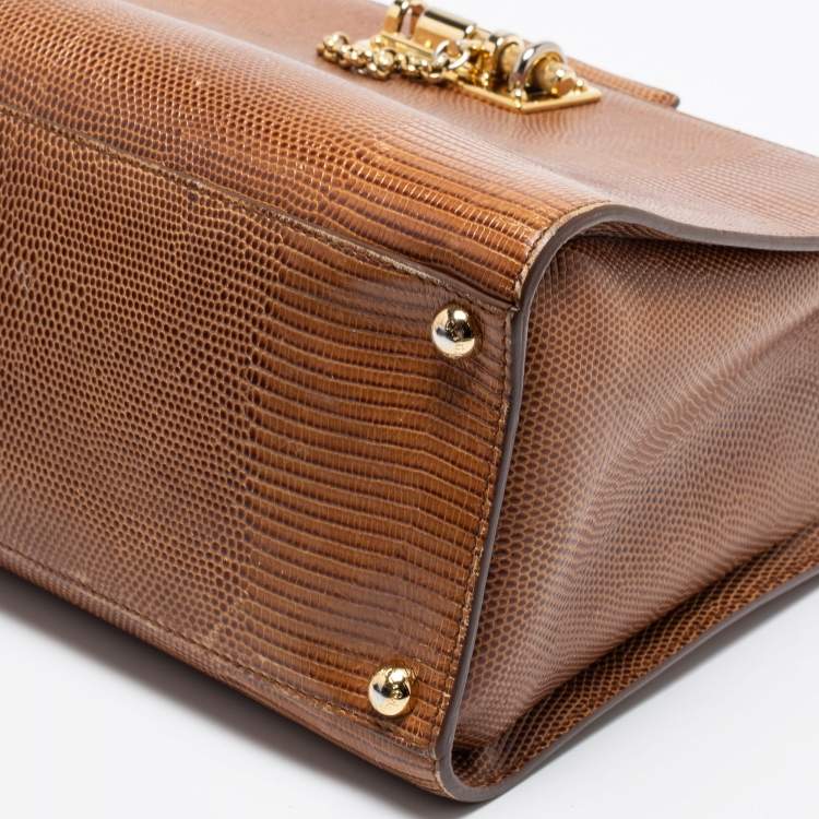 Pre Owned Dolce & Gabbana Brown Lizard Embossed Leather Miss Monica Top Handle Bag