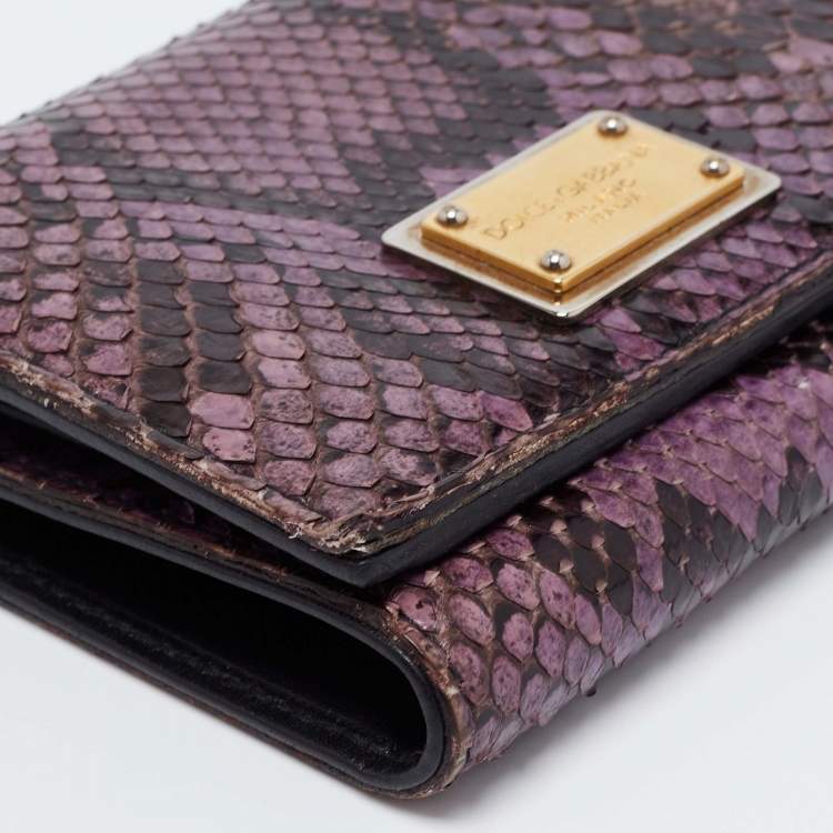 Pre Owned Dolce & Gabbana Purple/Black Snakeskin Leather Trifold Wallet