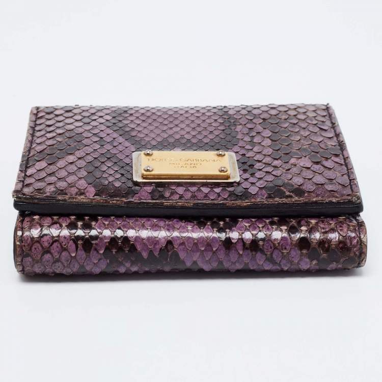 Pre Owned Dolce & Gabbana Purple/Black Snakeskin Leather Trifold Wallet