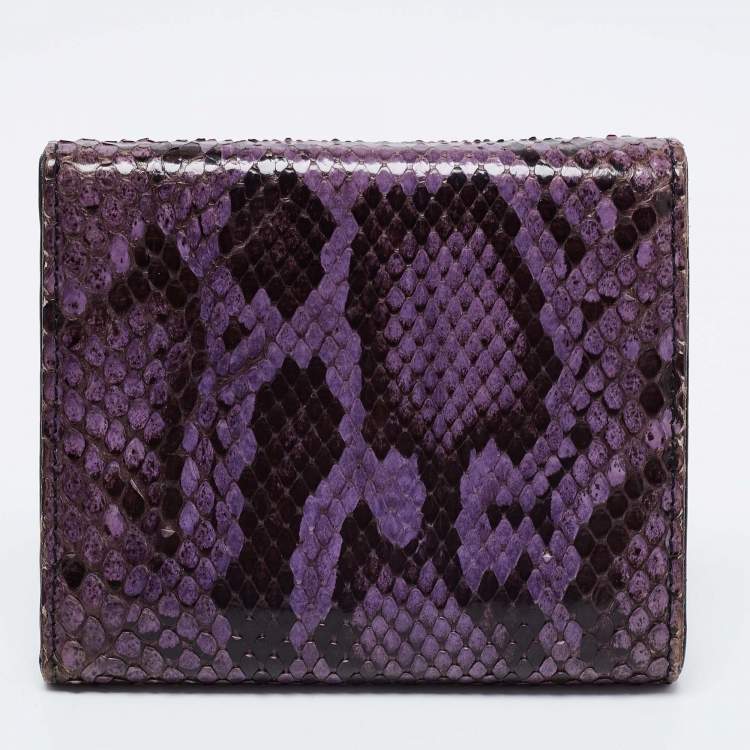 Pre Owned Dolce & Gabbana Purple/Black Snakeskin Leather Trifold Wallet