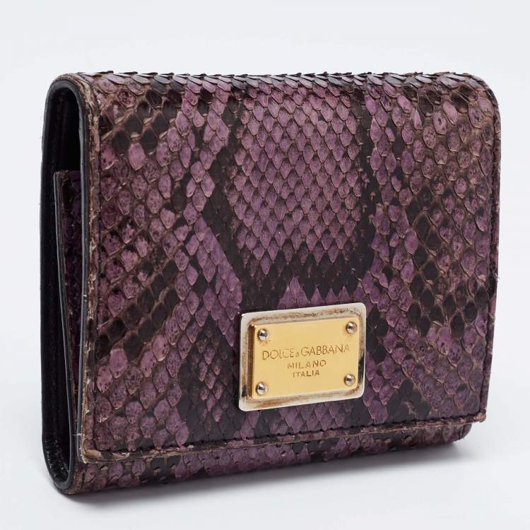 Pre Owned Dolce & Gabbana Purple/Black Snakeskin Leather Trifold Wallet