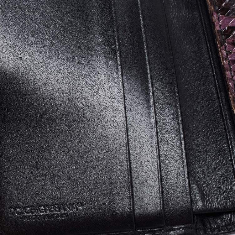 Pre Owned Dolce & Gabbana Purple/Black Snakeskin Leather Trifold Wallet