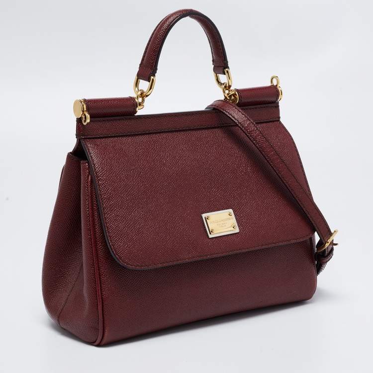 Pre Owned Dolce & Gabbana Burgundy Leather Medium Miss Sicily Top Handle Bag