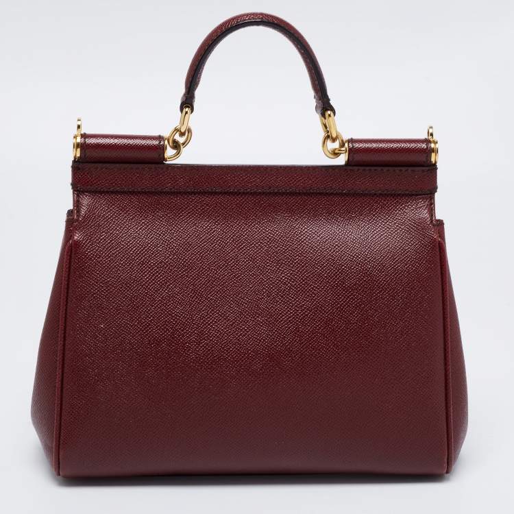 Pre Owned Dolce & Gabbana Burgundy Leather Medium Miss Sicily Top Handle Bag