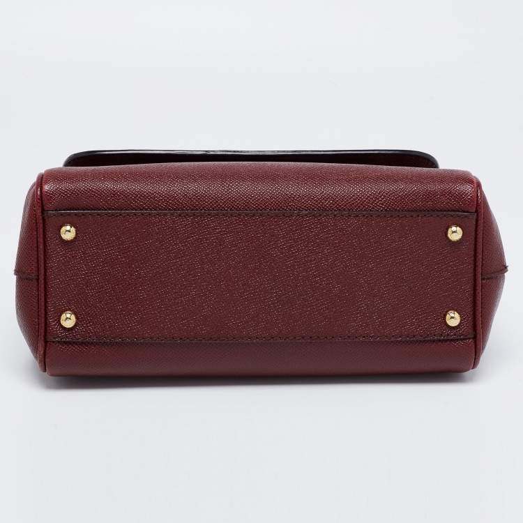 Pre Owned Dolce & Gabbana Burgundy Leather Medium Miss Sicily Top Handle Bag