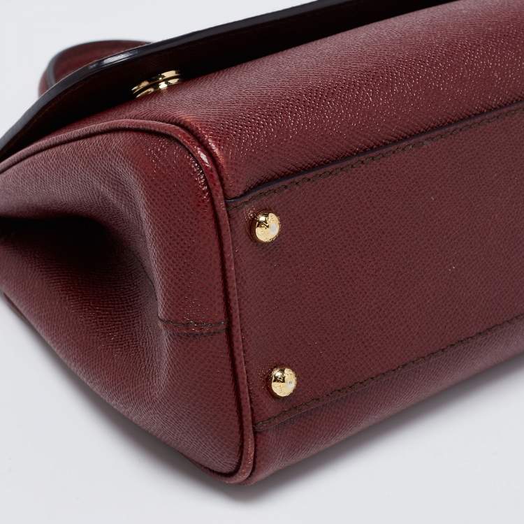Pre Owned Dolce & Gabbana Burgundy Leather Medium Miss Sicily Top Handle Bag