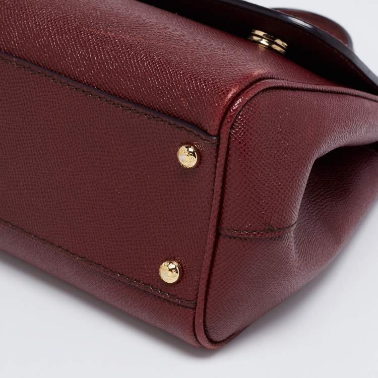 Pre Owned Dolce & Gabbana Burgundy Leather Medium Miss Sicily Top Handle Bag