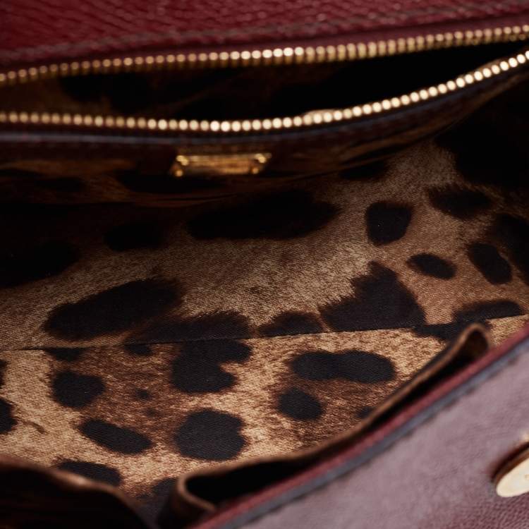 Pre Owned Dolce & Gabbana Burgundy Leather Medium Miss Sicily Top Handle Bag