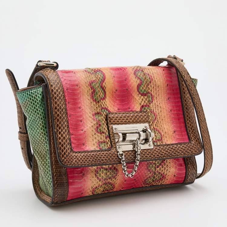 Pre Owned Dolce & Gabbana Multicolor Snakeskin Leather Miss Monica Shoulder Bag