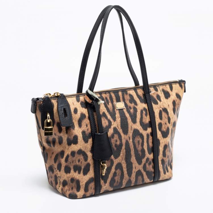 Pre Owned Dolce & Gabbana Brown/Black Animal Print Coated Canvas and Leather Miss Escape Tote