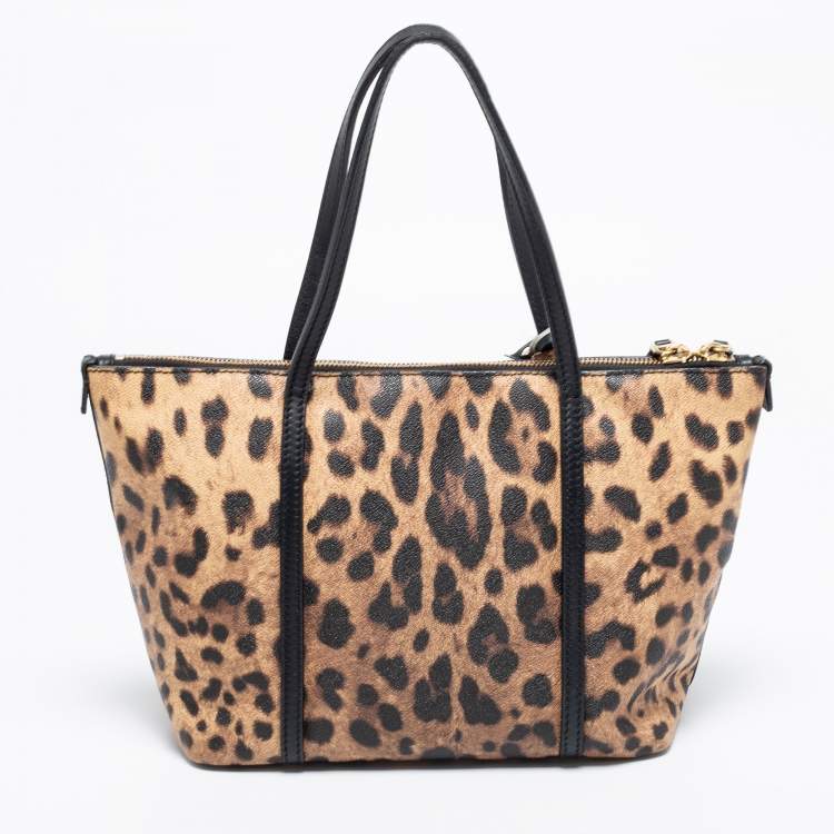 Pre Owned Dolce & Gabbana Brown/Black Animal Print Coated Canvas and Leather Miss Escape Tote