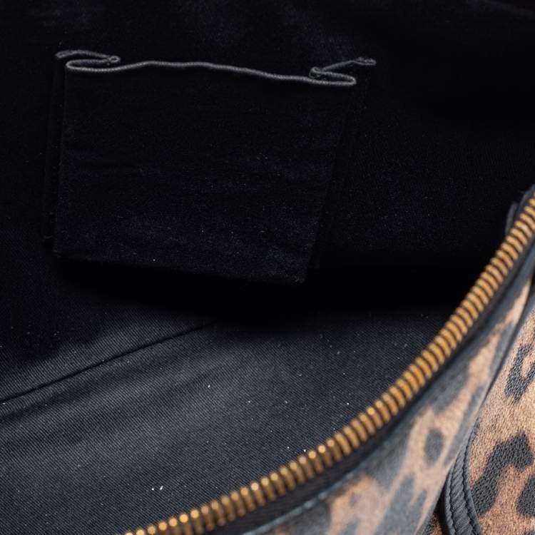 Pre Owned Dolce & Gabbana Brown/Black Animal Print Coated Canvas and Leather Miss Escape Tote