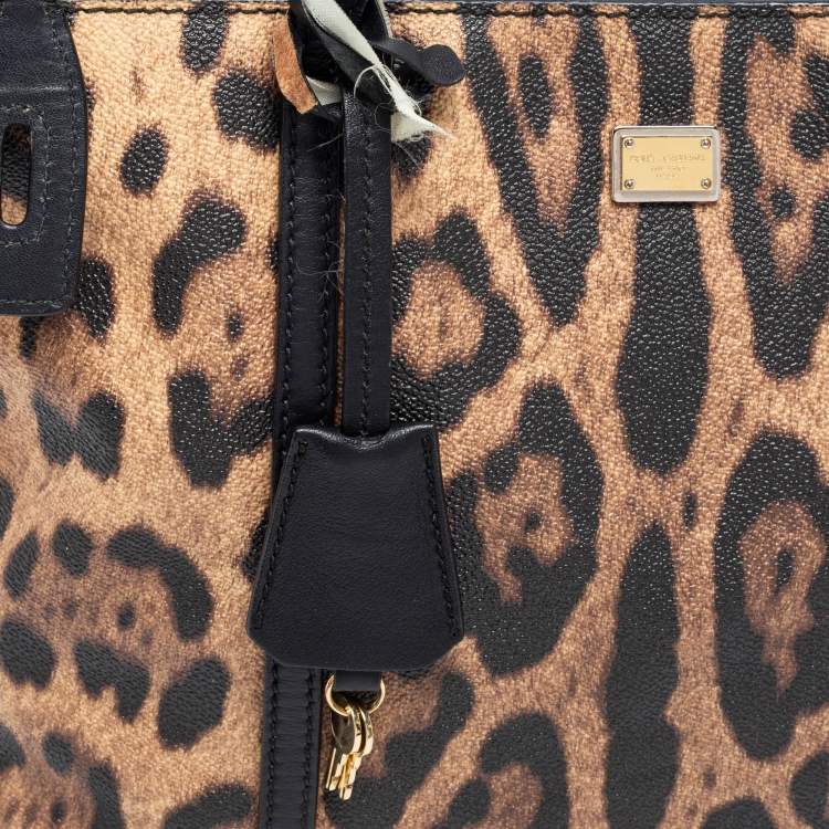 Pre Owned Dolce & Gabbana Brown/Black Animal Print Coated Canvas and Leather Miss Escape Tote