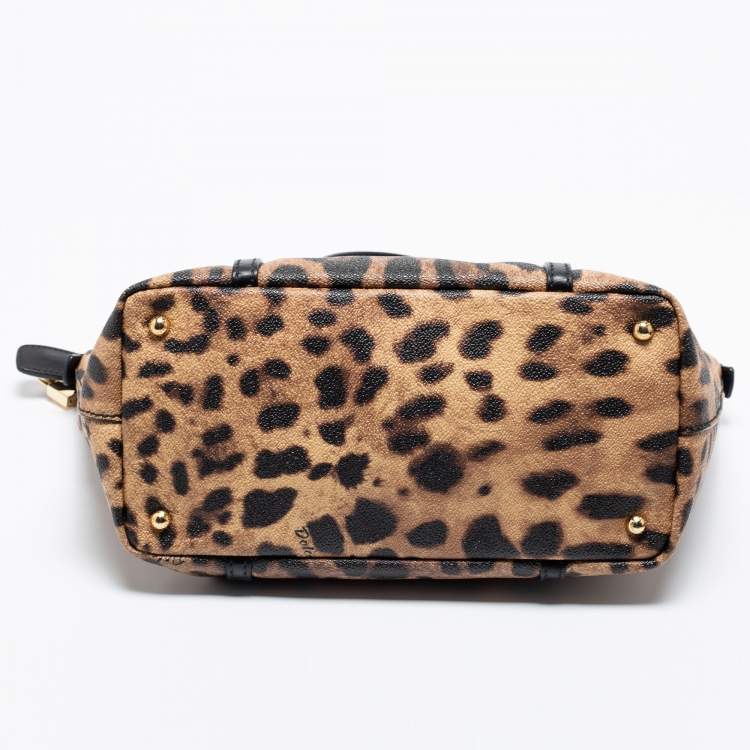 Pre Owned Dolce & Gabbana Brown/Black Animal Print Coated Canvas and Leather Miss Escape Tote