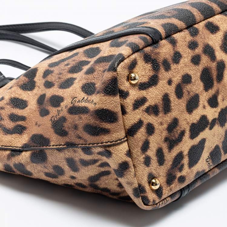 Pre Owned Dolce & Gabbana Brown/Black Animal Print Coated Canvas and Leather Miss Escape Tote