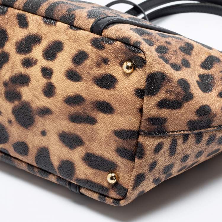 Pre Owned Dolce & Gabbana Brown/Black Animal Print Coated Canvas and Leather Miss Escape Tote