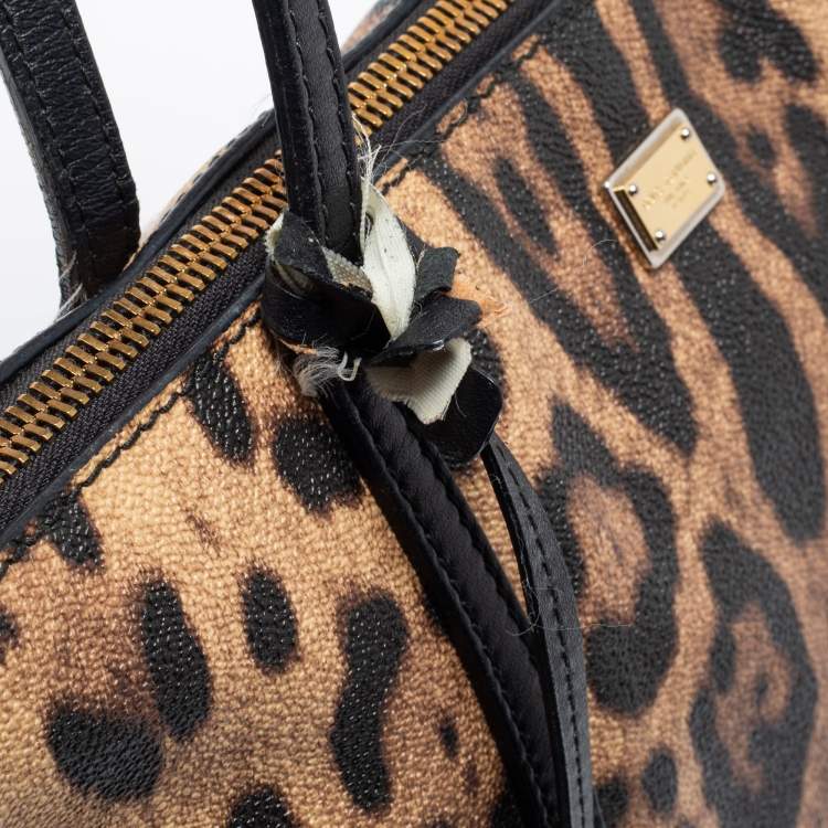 Pre Owned Dolce & Gabbana Brown/Black Animal Print Coated Canvas and Leather Miss Escape Tote