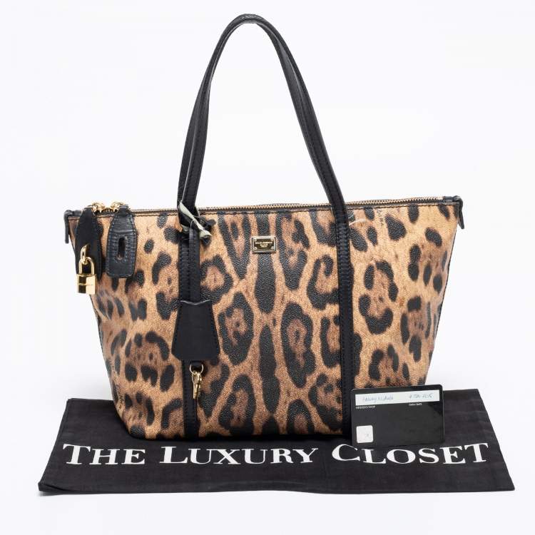 Pre Owned Dolce & Gabbana Brown/Black Animal Print Coated Canvas and Leather Miss Escape Tote