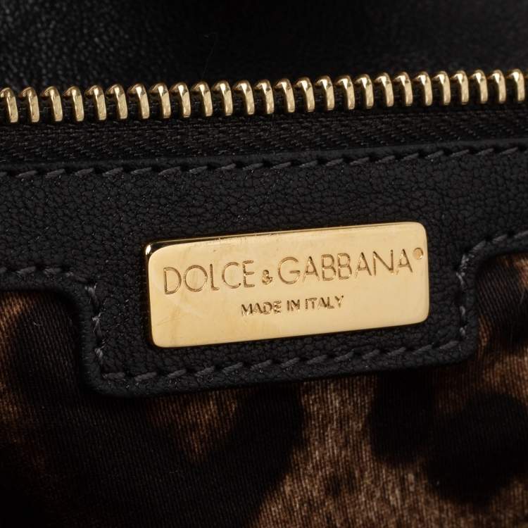 Pre Owned Dolce & Gabbana Black Woven Raffia and Leather Large Miss Sicily Top Handle Bag