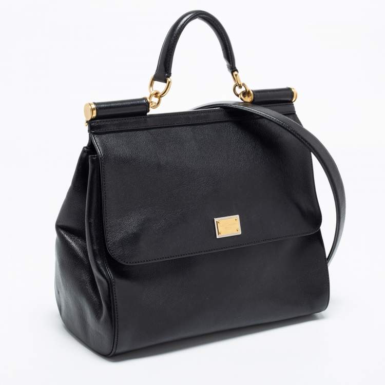 Pre Owned Dolce & Gabbana Black Leather Large Miss Sicily Top Handle Bag