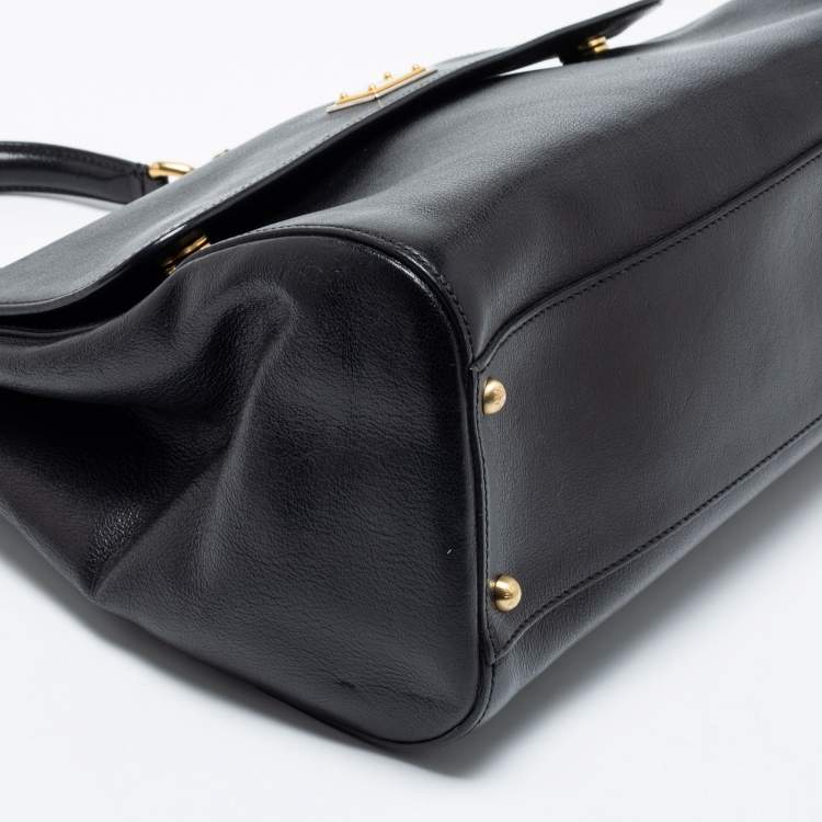 Pre Owned Dolce & Gabbana Black Leather Large Miss Sicily Top Handle Bag