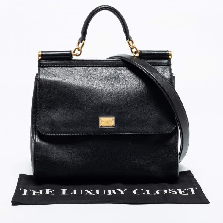 Pre Owned Dolce & Gabbana Black Leather Large Miss Sicily Top Handle Bag