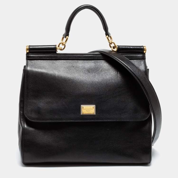 Pre Owned Dolce & Gabbana Black Leather Large Miss Sicily Top Handle Bag