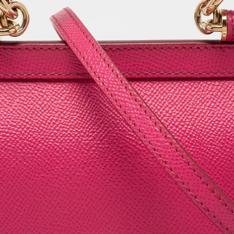 Pre Owned Dolce & Gabbana Pink Leather Small Sicily Top Handle Bag