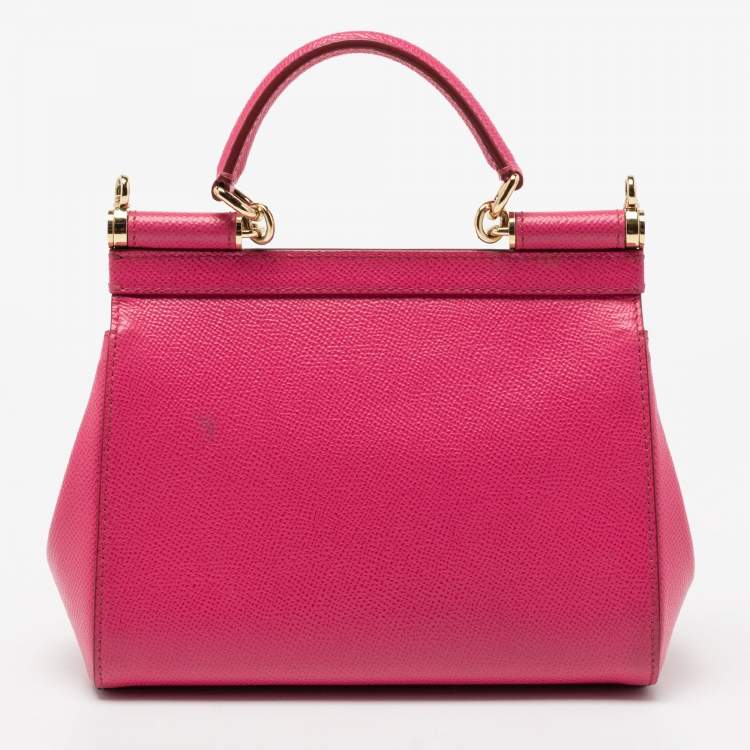 Pre Owned Dolce & Gabbana Pink Leather Small Sicily Top Handle Bag