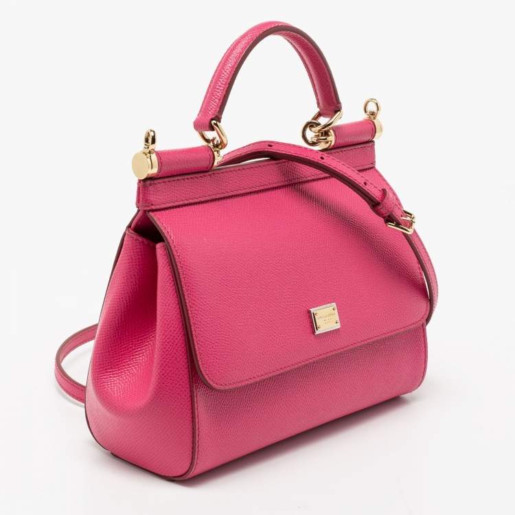 Pre Owned Dolce & Gabbana Pink Leather Small Sicily Top Handle Bag