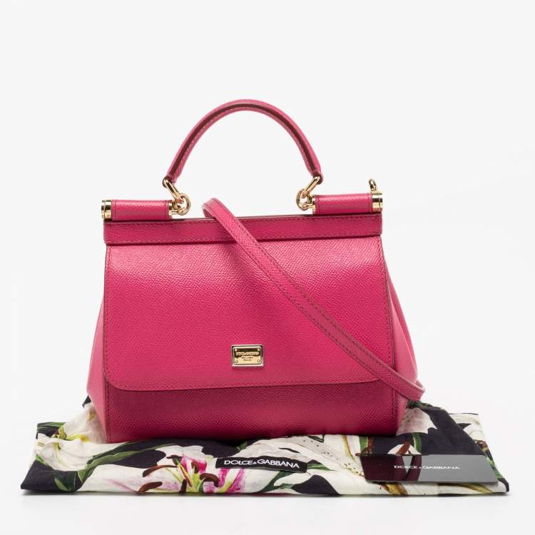 Pre Owned Dolce & Gabbana Pink Leather Small Sicily Top Handle Bag