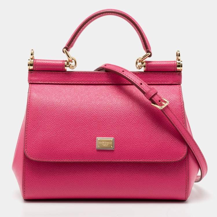 Pre Owned Dolce & Gabbana Pink Leather Small Sicily Top Handle Bag