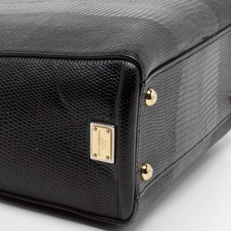 مملوكة مسبقًا Dolce & Gabbana Black Lizard Embossed Leather Miss Sicily Top Handle Bag
