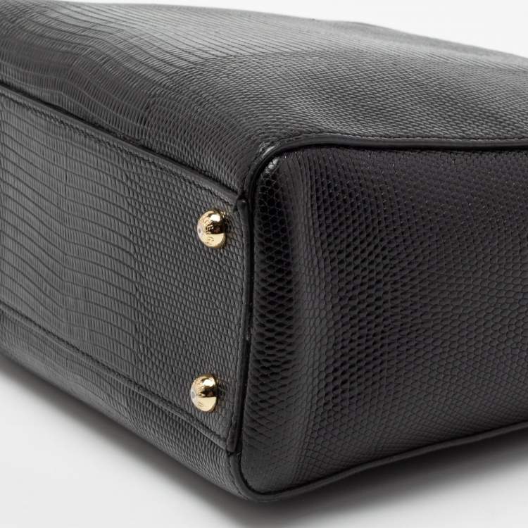 مملوكة مسبقًا Dolce & Gabbana Black Lizard Embossed Leather Miss Sicily Top Handle Bag