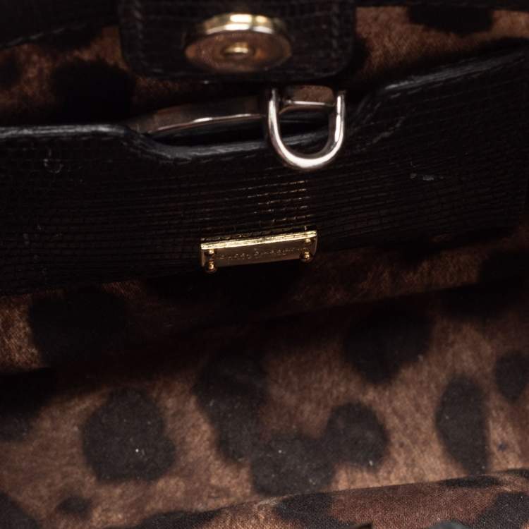 مملوكة مسبقًا Dolce & Gabbana Black Lizard Embossed Leather Miss Sicily Top Handle Bag